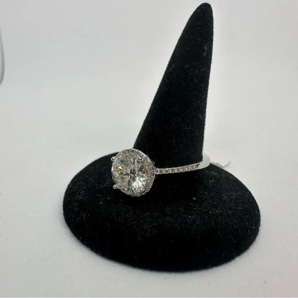 Moissanite Diamond Engagement Ring Brilliant Round Cut Halo 925 GRA 2 Ct Size 6 - Picture 5 of 11
